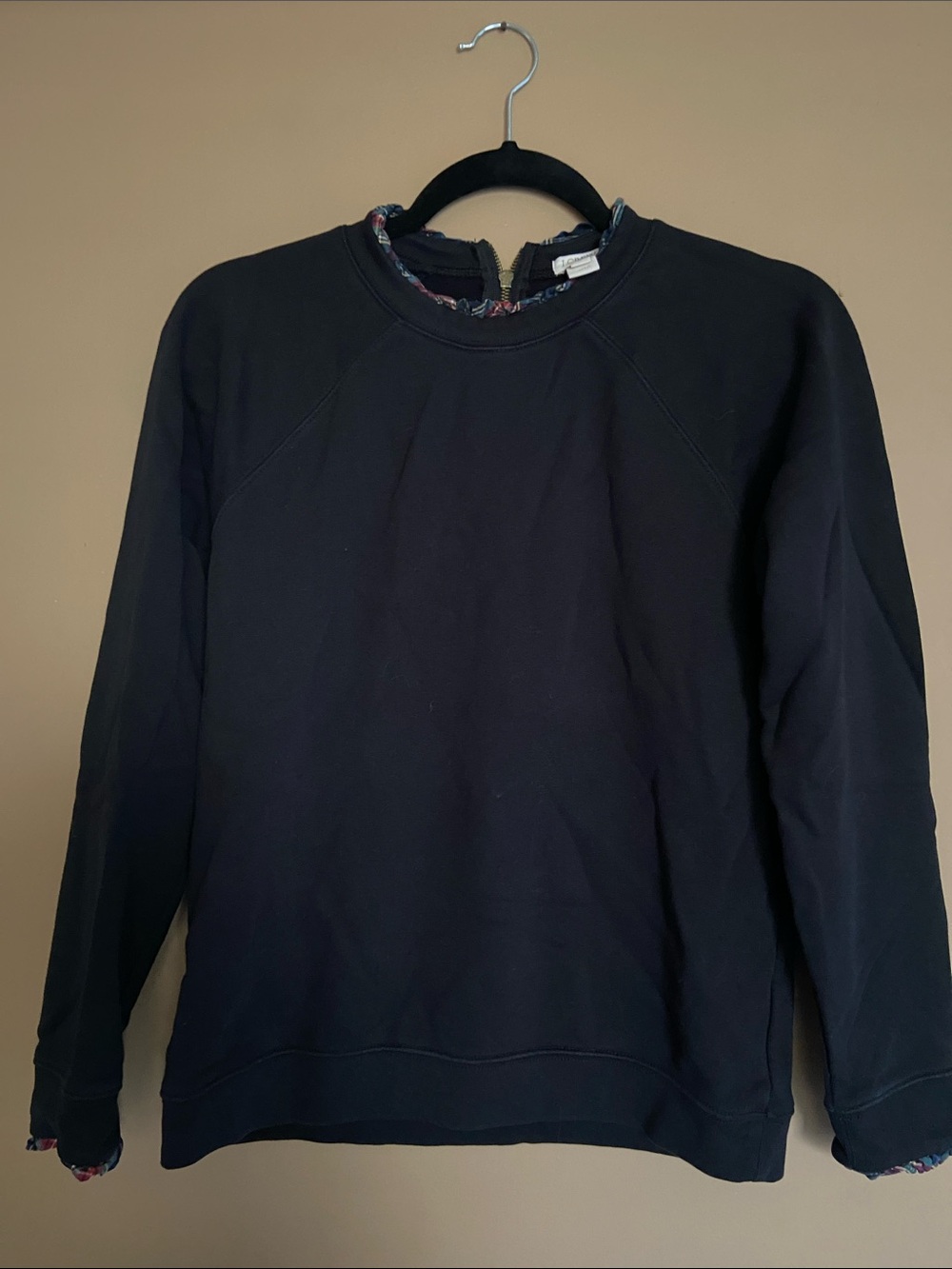 J. Crew Factory BlackCrewneck Sweatshirt with plaid Trim